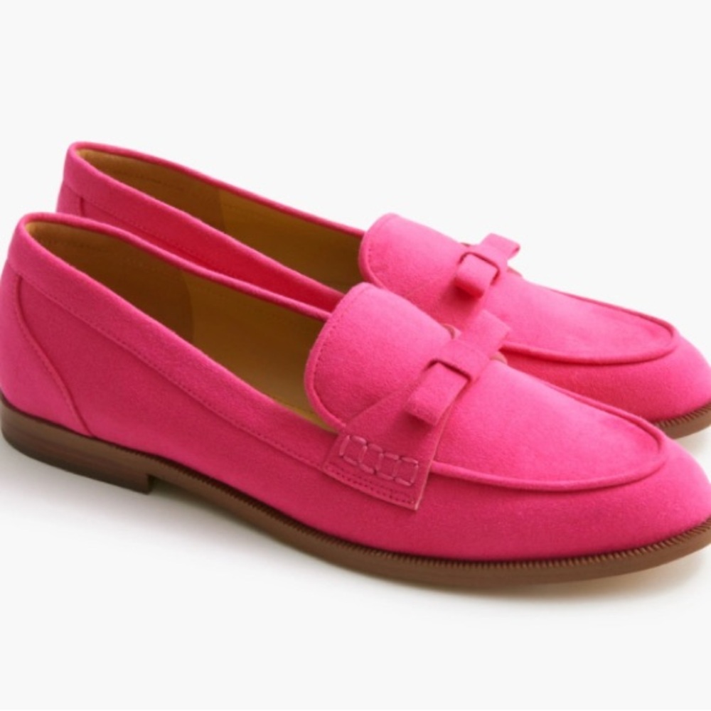 J CREW factory pink fuchsia sueded loafers size 9